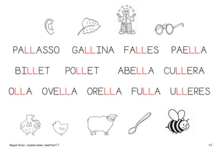 PALLASSO
BILLET
OLLA

GALLINA
POLLET

OVELLA

Raquel Girau i Susana Soler, mestres P.T.

FALLES
ABELLA

ORELLA

FULLA

PAELLA
CULLERA
ULLERES

63

 