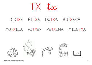 TX tx
COTXE
MOTXILA

Raquel Girau i Susana Soler, mestres P.T.

FITXA
PITXER

DUTXA

BUTXACA

PETXINA

MILOTXA

73

 