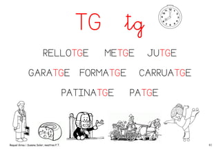 TG
RELLOTGE
GARATGE

tg
METGE

FORMATGE

PATINATGE

Raquel Girau i Susana Soler, mestres P.T.

JUTGE
CARRUATGE

PATGE

81

 