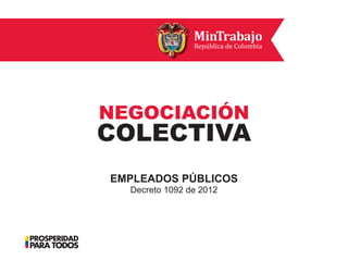 NEGOCIACIÓN
COLECTIVA
EMPLEADOS PÚBLICOS
Decreto 1092 de 2012
 