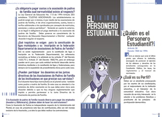 Pagina 24 Página 25
La Responsabilidad de Ser un Personero Estudiantil La Responsabilidad de Ser un Personero Estudiantil
La Ley General de Educación No. 115 de 1994 Articulo 203
establece: “CUOTAS ADICIONALES- Los establecimientos no
podrán exigir por sí mismos, ni por medio de las asociaciones de
padres de familia, ni de otras organizaciones, cuotas, bonos o
tarifas adicionales a las aprobadas por concepto de matriculas,
pensiones y cobros periódicos”. Teniendo en cuenta lo anterior,
no es legal ni obligatorio el pago destinado a la asociación de
padres de familia. Debe ponerse en conocimiento de la
Secretaria de Educación Departamental o Distrital cualquier
situación irregular al respecto.
de familia cual normatividad existe al respecto?
¿Es obligatorio pagar cuotas a la asociación de padres
¿Qué requisitos se exigen para la constitución de
ligas municipales y su inscripción en la federación
Departamental de asociaciones de Padres de Familia?
Aún no existe reglamentación para la constitución de ligas e
inscripción en la Federación Departamental; las referencias
normativas, se limitan a lo señalado en los artículos 5° del Decreto
1625/72 y Artículo 31 del Decreto 1860/94, pero sin embargo
pueden servir para que cada entidad territorial desarrolle ciertas
iniciativas, tendientes a la constitución de ligas y federaciones, pero
siempre con la expedición de procedimientos claros para cada caso.
¿Pueden participar los docentes en las juntas
directivas de las Asociaciones de Padres de Familia
de las instituciones en que prestan sus servicios?
Si el docente tiene hijos matriculados en el plantel actúa también
como padre o madre de familia. En este caso se atenderá a los
estatutos de dicha asociación en los que debe estar clara esta
situación debido a que no hay ninguna reglamentación que
impida o permita pertenecer a la Junta Directiva de la
Asociación de padres de Familia.
Si la Asociación de padres de Familia recauda dineros para pagar dos empleados
(Aseadora y Bibliotecaria); ¿Quiénes deben de hacer las contrataciones?
Como la Asociación de Padres es independiente respecto de la Administración del
Plantel, en caso de presentarse este tipo de contribuciones, ellas son del manejo
exclusivo de la Asociación, y es ésta la que debe realizar las contrataciones.
EL
PERSONERO
ESTUDIANTIL ¿Quién es el
Personero
Estudiantil?
erá un alumno que curse el último
grado que ofrezca la institución,
encargado de promover el ejercicio
de los deberes y derechos de los
estudiantes consagrados en la
Constitución Política, las leyes, los
reglamentos y el manual de
convivencia.
S
¿Cuál es su Perfil?
Deber ser un estudiante preocupado
por los asuntos de sus condiscípulos,
por el mejoramiento de la institución
educativa, y el bienestar de la
comunidad educativa. Con clara
vocación de servicio, interesado en la
solución a los problemas. Estudioso y
practicante de los principios de
participación democrática.
Artículo 28
Decreto 1860 de 1994.
 