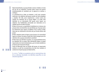 Pagina 34
La Responsabilidad de Ser un Personero Estudiantil La Responsabilidad de Ser un Personero Estudiantil
Operacionalmente, un grupo tiende a actuar o hablar a través
de uno de sus miembros. Cuando todos tratan de hacerlo
simultáneamente el resultado por lo general es confuso o
ambiguo.
La necesidad de un líder es evidente y real, esta aumenta
conforme a los objetivos del grupo cuando son más complejos
y amplios. Por ello, para organizarse y actuar como una
unidad, los miembros de un grupo eligen a un líder. Este
individuo es un instrumento del grupo para lograr sus
objetivos. Sus habilidades personales son valoradas en la
medida que le son útiles al grupo.
El líder no lo es por su capacidad o habilidad en si mismas, sino
porque estas características son percibidas por el grupo como
las necesarias para lograr el objetivo. Por lo tanto, el líder
tiene que ser analizado en términos de una función dentro del
grupo.
El líder adquiere status al lograr que el grupo o la comunidad
logren sus metas. Su apoyo resulta de lo que consigue para los
miembros de su grupo, comunidad o sociedad
El líder tiene que distribuir el poder y la responsabilidad entre
los miembros de su grupo. Esta distribución juega un papel
importante en la toma de decisiones y, por lo tanto, también en
el apoyo que el grupo le otorga.
Como el liderazgo esta en función del grupo, es importante
analizar no solo las características de este sino también el
contexto en el que el grupo se desenvuelve.
En síntesis, " el líder es un producto no de sus características, sino
de sus relaciones funcionales con individuos específicos en una
situación específica.”
 