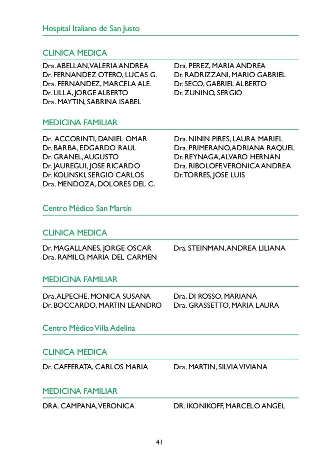Cartilla plan de salud hospital italiano