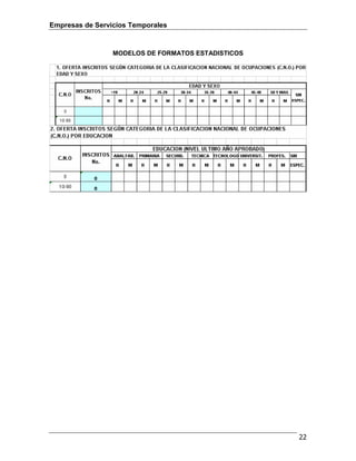 Empresas de Servicios Temporales
22
MODELOS DE FORMATOS ESTADISTICOS
 