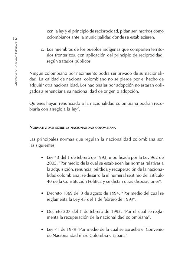 Cartilla sobre la Nacionalidad Colombiana