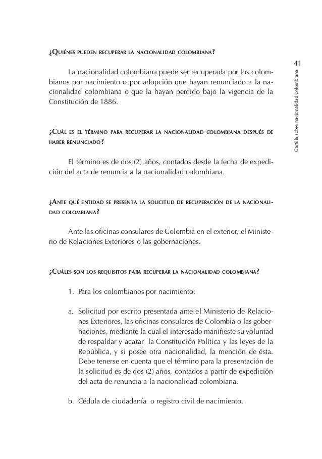 Cartilla sobre la Nacionalidad Colombiana