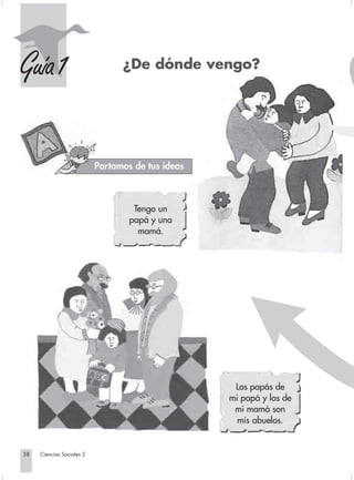 Guía 1                                    ¿De dónde vengo?




                                         Partamos de tus ideas



                                                  Tengo un
                                                 papá y una
                                                   mamá.




                                                                        Los papás de
                                                                       mi papá y los de
                                                                        mi mamá son
                                                                         mis abuelos.


       38         Ciencias Sociales 2


Sociales2Cartilla2-U5               38                           3/7/03, 9:53 AM
 