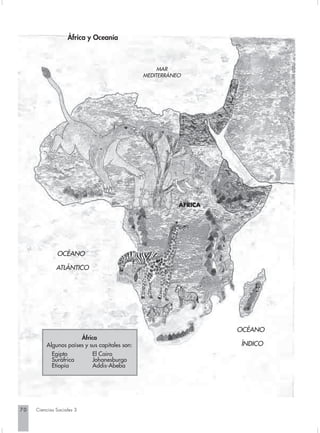 África y Oceanía



                                                    MAR
                                               MEDITERRÁNEO




                                                          ÁFRICA




              OCÉANO

              ATLÁNTICO




                                                                   OCÉANO
                      África
         Algunos países y sus capitales son:                       ÍNDICO
            Egipto         El Cairo
            Suráfrica      Johanesburgo
            Etiopía        Addis-Abeba




70   Ciencias Sociales 3
 