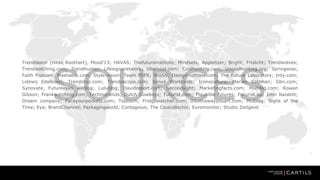 SOURCES

Trendslator (Hilde Roothart), Mood13; HAVAS; Thefutureinstitute; Mindsets; Appletizer; Bright; Frislicht; Trendwolves;
Trendwatching.com; Trendhunter; Lifesignsnetwork; Ubercool.com; Coolhunting.com; Uncoolhunting.org; Springwise;
Faith Popcorn; Mashable.com; Style-vision; Team PSFK; WGSN; Design-options.com; The Future Laboratory; tnty.com;
Lidewij Edelkoort; Trendstop.com; Trendoscope.com; Sense Worldwide; Iconoculture; Marian Salzman; Gbn.com;
Synovate, Futureeyes weblog; Lulublog; Davidreport.com; Secondsight; Marketingfacts.com; Molblog.com; Rowan
Gibson; Frankwatching.com; Technotrends; Dutch Cowboys; Futurist.com; Plausible futures; Futurist.eu; John Naisbitt;
Dream company; Faceyourpockets.com; Tobloom; Fridgewatcher.com; Ilikethewayyouart.com; Molblog; Signs of the
Time; Eye; BrandChannel; Packagingworld; Contagious; The Coolcollector; Euromonitor; Studio Zeitgeist

 