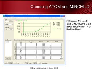 Choosing ATOM and MINCHILD
© Copyright Salford Systems 2013
Settings of ATOM=10
and MINCHILD=5 yield
a Rel. error within 1% of
the literal best
 