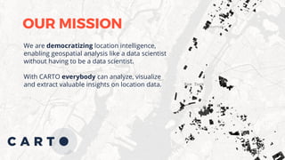 We are democratizing location intelligence,
enabling geospatial analysis like a data scientist
without having to be a data...