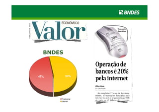 8 de junho de 2010




                       BNDES



                     47%       53%




                           Tradicional
                           Internet
 