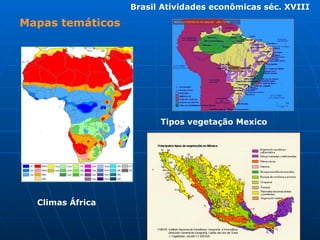 Mapas temáticos   Climas África  Tipos vegetação Mexico   Brasil Atividades econômicas séc. XVIII 