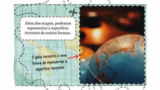 Além dos mapas, podemos
representar a superfície
terrestre de outras formas.
 