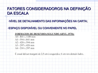FATORES CONSIDERADOROS NA DEFINIÇÃO DA ESCALA NÍVEL DE DETALHAMENTO DAS INFORMAÇÕES NA CARTA; ESPAÇO DISPONÍVEL OU CONVENIENTE NO PAPEL  