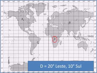 D = 20° Leste, 10° Sul
12
 