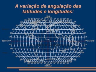 A variação de angulação das
   latitudes e longitudes:
 