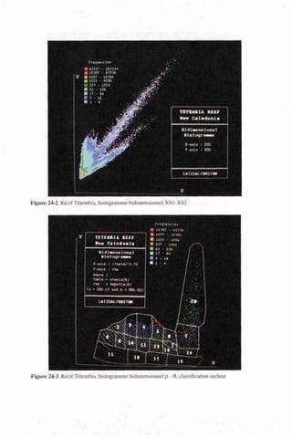 Figure 24-2. Récif Tétembia, histogramme bidimensionnel XS1-XS2
TETEMU
Sí diweniï Ion« 1
Ilstoçr
(-«xtt t (tH*U)"O.n
T-txn : rlw
It • 132-10 «nd t
102 5 - 40«*
íf» - 1BÎ4
Figure 24-3. Récif Tétembia, histogramme bidimensionnel p - 9, classification incluse
 