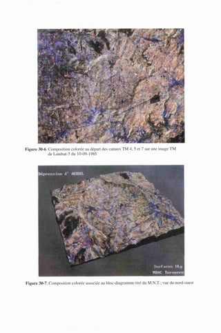 Figure 30-6. Composition colorée au départ des canaux TM 4, 5 et 7 sur une image TM
de Landsat-5 du 10-09-1985
HRAC Tervuren
Figure 30-7. Composition colorée associée au bloc-diagramme tiré du M.N.T.; vue du nord-ouest
 