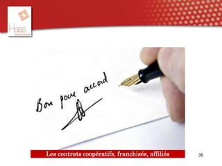 Les contrats coopératifs, franchisés, affiliés 35
 