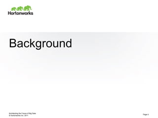 © Hortonworks Inc. 2011
Background
Architecting the Future of Big Data
Page 4
 