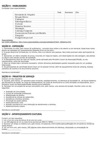 SEÇÃO II - HABILIDADES
Completar duas especialidades:

                                                                   ...