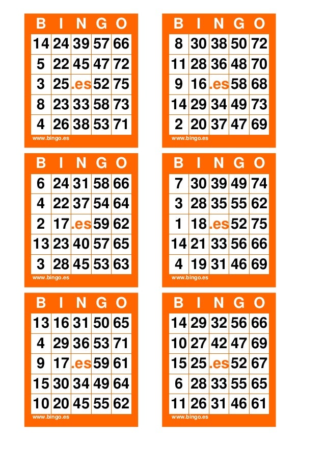 Cartones Bingo 75 Bolas