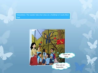 Naturalistic: The teacher takes her class on a fieldtrip to Casela Bird
Park

These are
Aras.

They are so
beautiful..

 