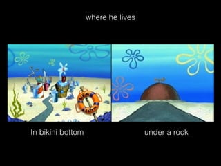 where he lives 
In bikini bottom under a rock 
 