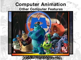Computer Animation Other Computer Features 2001 - Shrek   2002 - Ice Age   2003 - Finding Nemo   2004 - The Incredibles   1998 - Antz   2001 - Monsters, Inc.   
