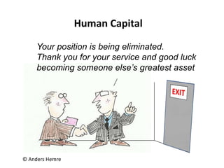 Your position is being eliminated.
Thank you for your service and good luck
becoming someone else’s greatest asset
© Anders Hemre
Human Capital
 
