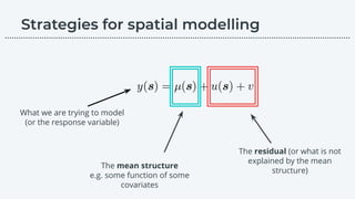The mean structure
e.g. some function of some
covariates
The residual (or what is not
explained by the mean
structure)
What we are trying to model
(or the response variable)
………………………………………………………………………………………………………….………………….…...
 