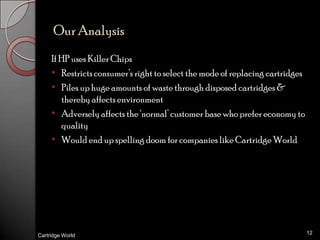 Our AnalysisIf HP uses Killer ChipsRestricts consumer’s right to select the mode of replacing cartridges