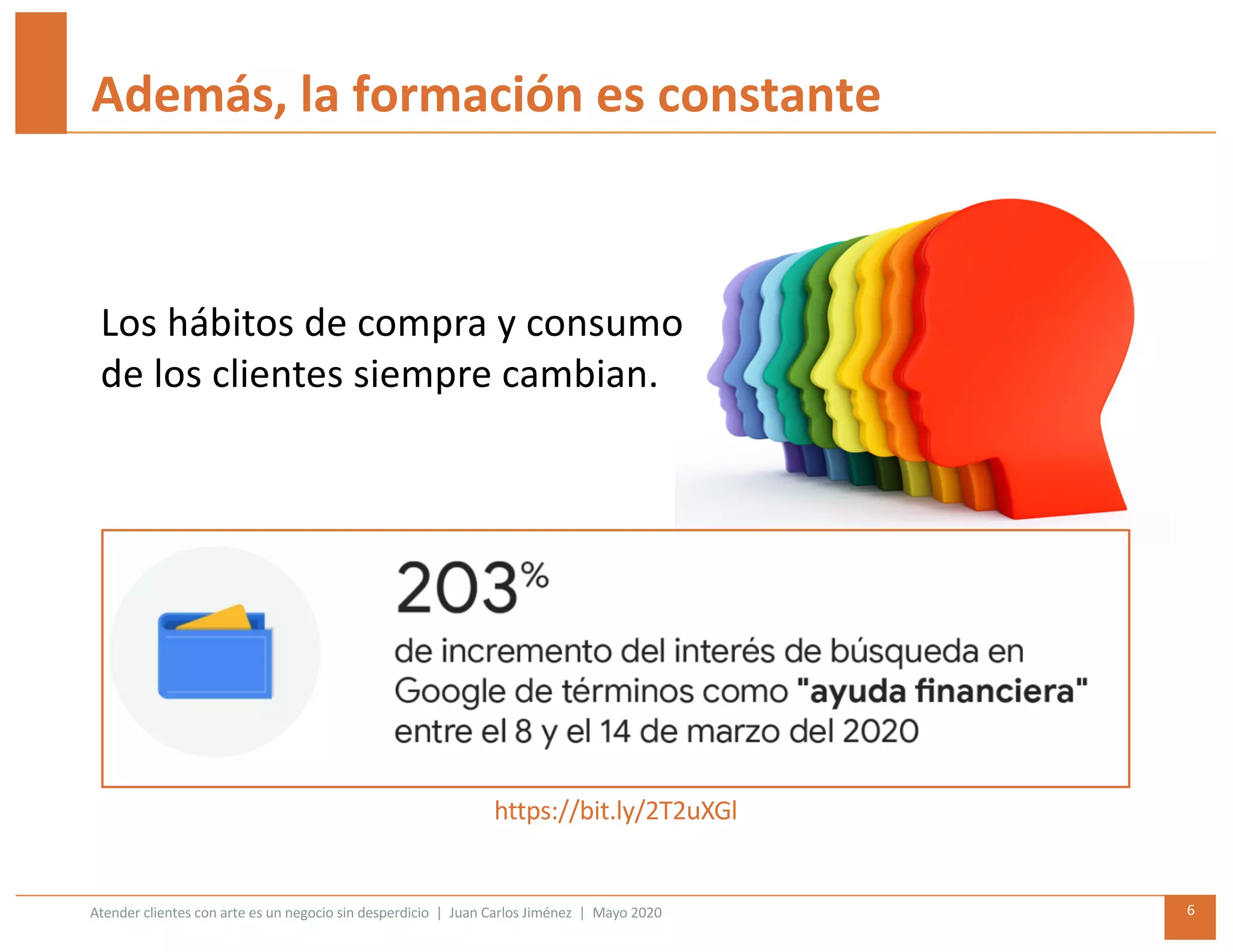 Atender clientes con arte es un negocio sin desperdicio | Juan Carlos Jiménez | Mayo 2020 6
Además, la formación es constante
Los hábitos de compra y consumo
de los clientes siempre cambian.
https://bit.ly/2T2uXGl
 