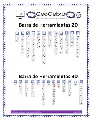 GEOGEBRA- APLICANDO LA DINÁMICA MATEMÁTICA JOSÉ G. PÉREZ
Barra de Herramientas 2D
Barra de Herramientas 3D
 