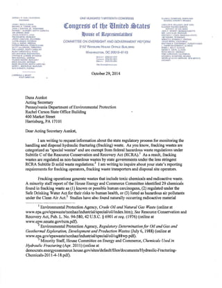 Letter from PA Congressman Matt Cartwright Demanding Information from PA DEP