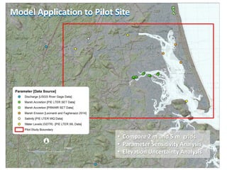 Model Application to Pilot Site 
• Compare 2 m and 5 m grids 
• Parameter Sensitivity Analysis 
• Elevation Uncertainty Analysis  