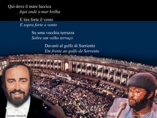 Qui dove il mare luccica  Aqui onde o mar brilha E tira forte il vento  E sopra forte o vento Su uma vecchia terrazza  Sobre um velho terraço Davanti al golfo di Surriento  Em frente ao golfo de Sorrento 