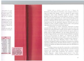 1 t 11n•1 f'olíl ic.:a Jt saúde
•t·'{s11 ; terra e ao crédito
l11s l J111dos, Japão, a seu
d1.,1nhuiçno de renda, a
11i.11ic1 dl' sua indústria
.lf:1s1,1do de um modelo
t1.11.1e 1>0dcr político que
,I 11.1 d11"1Iril mição de suas
H• ll vt, ao longo daquelas
hlltlln:t cm direção aos
1l11..;toria.~
u :otraclor de renda e de
r'11 tl1lila qLtC contemple O
1 2006
L tJS$ %
~ l8.4i97.269. 74,88.117.018.093 16,90
'
1.970.135 0,28.f1.l7.585.497. 92,06
24.429.032 3,53
-e 14.278.570
- 2,06
1.492.702 0,22
• 40.200.304 5,81
' K.958.414 1,29
' 1.068.374 0,44... 2.730.787 0,40
16i2.543.376 100
34
Sobre este tema ver
cabral, Luiz Antonio
Palmeira. Planos de
desenvolvimento de
Alagoas.1960/2002.
Maceió: Edufal, 2005.
Fechada sobre o~ mesmos setores dos anos 70, Alagoas não
desenvolveu outros pólos de crescimento e não conseguiu constn.úr, ao
longo das últim~s duas décadas, o que foi realizado em alguns estados
nordestinos: outros setores dinâmicos, capazes de articular o tecido
produtivo local, ter inserção na economia regional e nacional e conseguir
abrir espaços na pauta exportadora. As vendas externas alagoanas, sempre
crescentes, revelam, de alguma maneira, a manutenção desse perfil No ano
passado, os derivados da cana (açúcar, álcool e melaço) e químicos foram
responsáveis por 98% das exportações alagoanas. renômeno que está se
repetindo em 2008. O quadro da página anterior revela a forte presença
exportadora desses dois setores da economia regional.
A modernização, no sentido estritamente empresarial, do parque
sucroalcooleiro em Alagoas é real. A ªbtroindústria canavieira, muito mais
dinâmica que na décadapassada, consegue exportar capital e tecnologia para
outros estados brasileiros, mas continua devedora de respostas plenas no
âmbito social, na esfera ambiental e nas suas relações financeiras com o
Estado de Alagoas. Desde os arios 90, diante da impossibilidade de ampliação
da área da cana-de-açúcar em Alagoas e do surgimento das grandes
oportunidades empresariais em outros estados, o setor sucrolacooleiro se
transformou num exportador de capital. Os grandes grupos alagoanos -
Carlos Lyra, João Lyra, Tércio Waoderley, Toledo e Olival Tenório -
adotaram a estratégia de fortalecer suas empresas, instalando novas unidades
industriais em Minas Gerais e São Paulo. Positiva também é a expansão das
indústrias de laticínios nas últimas duas décadas, apesar das dificuldades no
setor pecuário.
O turismo cresceu, nos anos 80, a taxas altas e a rede hoteleira
mostrou-se dinâmica, mas a falta de investimentos em infra-estrutura
estancou esse crescimento. Na última década, começou a perder
espaços para outros pólos nordestinos que oferecem o mesmo
produto alagoano - praias bonitas, preços baratos e boa infra-
estrutura hoteleira - de forma mais diversificada, atraindo os turistas
67
 