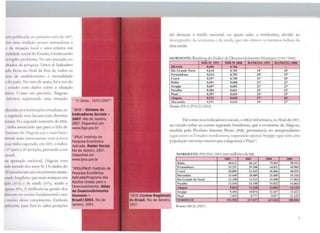 ~('tt• 1n1hlic11h rH> primeiro mês de 2007,
1':n1 11111:1 11 ;1d1ç:lo pouco animadora: a
e d:1 W 11.1~ ao local e uma relativa má
tc:1lid:ul<' soual do Estado, fortalecendo
1n l(·gi:i11 probkma. No ano passado, no
Lil1·1d11s da pesquisa Síntese de indicadores
1d11 fl«HJ no final da lista de todos os
urnt. de .mal fabctismo e mortalidade
1 d11 pais). No mês de maio, foi a vez do
1 1 ,111d11 com dados sobre a situação
ld111.... Como era previsto, Alagoas
i11fl 11or, registrando uma situação
íol111id.1s por instituições estaduais, as
11 i,11p1 111do t'SS~l lacuna com diversos
:11111.11s. No segundo semestre de 2004,
•, 1i11h.1 :1nunc1ado que para o IDH de
111111:11111 dt. Alagoas era o mais baixo
!111:1111: 111ais interessante: com a nova
l''·'!j1i11l1:1 superado, em 2003, o índice
1 27"p;11~1 a 26ª posição, passando a ser
tin1nl
)1.1 .1p11rn~·ão nacional, Alagoas vem
1111.1111<.:ladc dos anos 90. Os dados do
Ao 111ustrnvam um crescimento muito
i;.t11d11 hra,sile1ro que mais avançou em
k~o (l'V.1) c dc saúde (16%), tendo a
q11.1"t W"li•. J melhoria na gestão dos
1lim11tc. rH> ensino fundamental e nos
1 -.r~ÍÍ('s desse crescimento. Embora
1!11111 nt<. para fazê-lo saltar posições
2
IBGE - Síntese de
Indicadores Sociais -
2007. Rio de Janeiro,
2007. Disponível em
www.ibge.gov.br
3
IPEA/ Instituto de
Pesquisa Econômica
Aplicada. Radar Social,
Rio deJaneiro, 2007.
Disponível em
www.ipea.gov.br
"IPEA/PNUD Instituto de
Pesquisa Econômica
Aplicada/Programa das
Nações Unidas para o
Desenvolvimento. Atlas
do Desenvolvimento
Humano-
Brasil/2003. Rio de
Janeiro, 2004.
até alcançar a média nacional, ou quem sabe, a nordestina, devido ao
desempenho da economia e da renda, que não obtcYc os mesmos ínclices da
área social.
NORDESTE: Rankin do Índice de D esenvolvimento Humano (1991/2000)
IDH-M 1991 IDH-M 2000 RA..~KJNG 1991 RANKING 2000
BRASIL 1 o.696 1 0,766
Rio Grande Norte 1 0,618 1 0,705 1 19° 1 18º
Pernambuco 0,614 0,705 20· 19º
0~597 0,700 23º 20•
0,601 0,688 22• 22°
0,607 0,682 21 º 23º
Paraíba 0.584 0661 2s• 24º
Piauí 1 0,587 0,656 24º 25°
Ala2oas 1 0,535 0,649 27" 26°
Maranhão 1 OáSl 0,636 26º 27º
Fonte: lPEt/PNUO (2004)
Talcomo nos indicadores sociais, o IBGE informava, no finalde 2007,
no estudo sobre as contas regionais brasileiras, que a economia de Alagoas,
medida pelo Produto Interno Bruto (PIB), permanecia no antepenúltimo
lugar entre os Estados nordestinos, superando apenas Sergipe (que tem uma
população um terço menor que a alagoana) e Piauí 5
•
NORDESTE: PIB 2002/2005 (em milhões deR$)
2002 2003 2004 2005
Bahia 60.672 68.147 79.083 90.943
Pernambuco 35.251 39.308 44.011 49.904
Ceará 28.896 32.565 36.866 40.929
Maranhão 15.449 18.489 21.605 25.326
Rio Grande do Norte 12.198 13.515 15.580 17.862
Paraíba 12.434 14.158 15.022 16.864
AJa20&1 " 9.812 11.210 12.891 14.135
Ser1,ripe 9.454 10.874 12.167 13.422
Piaui 7.425 8.777 9.817 11.125
NORDESTF. 191.591 217.037 247.043 280.504
Fonte: IBGE (2007)
7
 