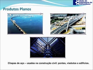 Produtos Planos Chapas de aço – usadas na construção civil: pontes, viadutos e edifícios. 