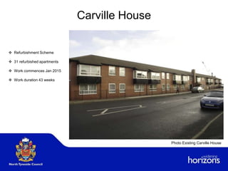 Carville House
 Refurbishment Scheme
 31 refurbished apartments
 Work commences Jan 2015
 Work duration 43 weeks
Photo Existing Carville House
 