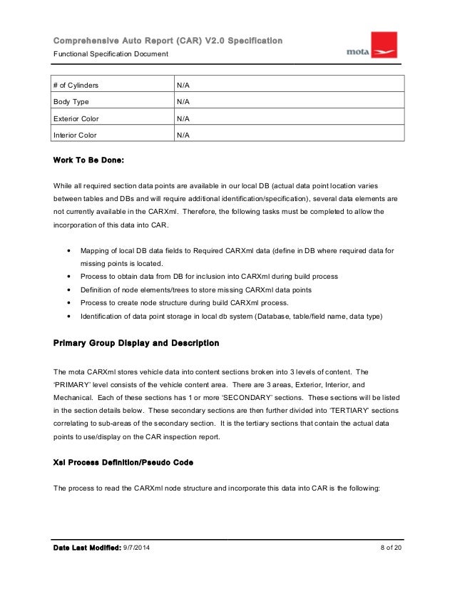 CAR Report xsl specification