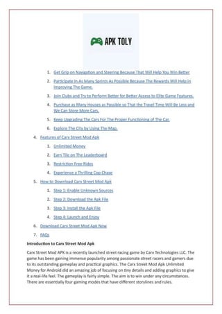 CarX Street Mod APK v1 2 2 Unlimited Money Unlock All Cars PDF