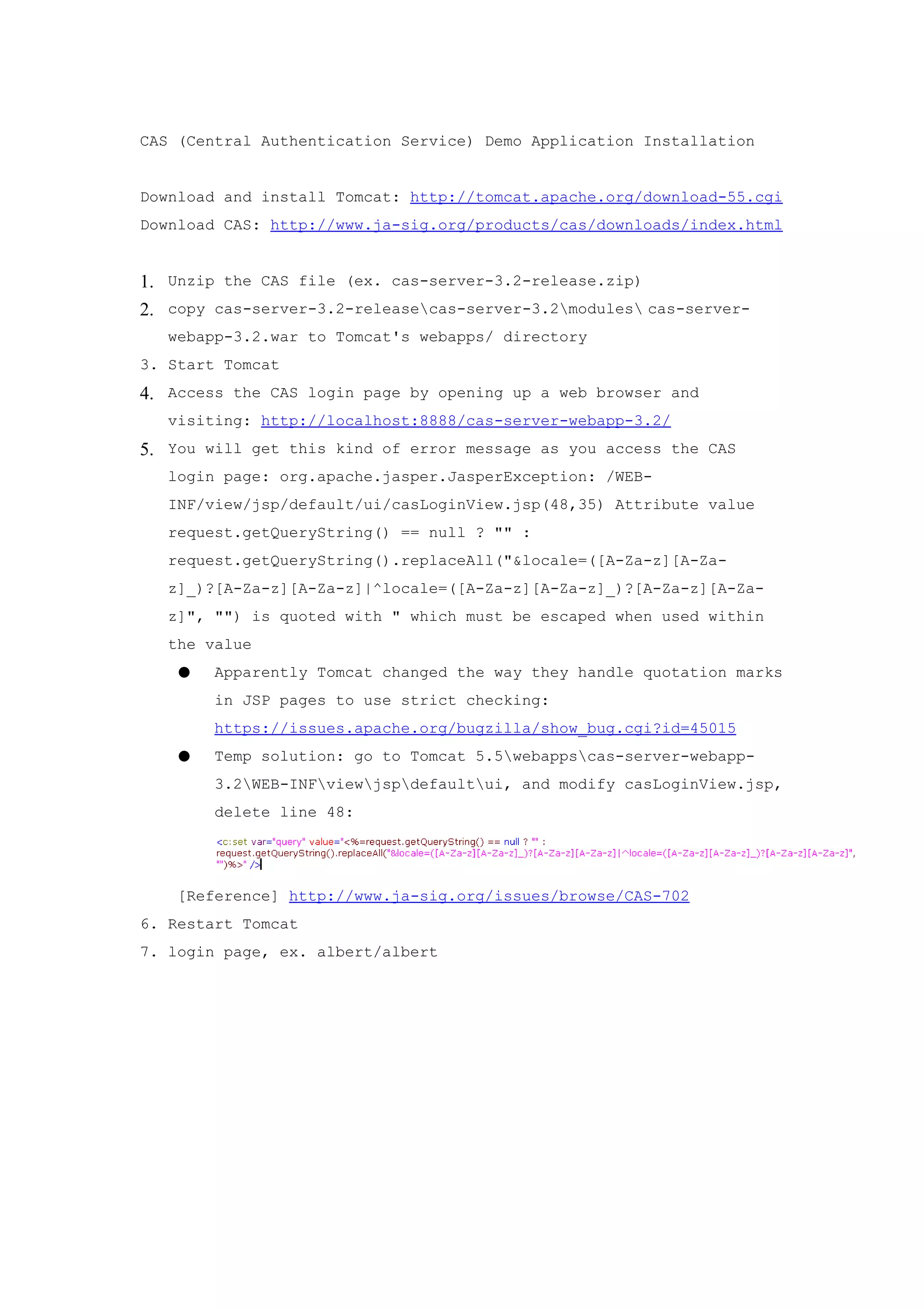 CAS Demo Application Installation