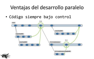 Ventajas del desarrollo paralelo
• Código siempre bajo control
 