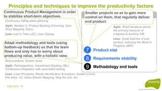 CAS 2013 13
Principles and techniques to improve the productivity factors
Nextfactors2
8 Requirements stability
Continuous...