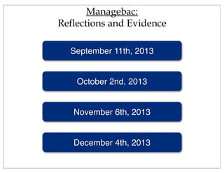 Managebac:
Reflections and Evidence
September 11th, 2013
October 2nd, 2013
November 6th, 2013
December 4th, 2013
 