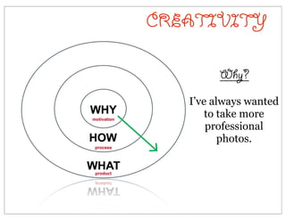 Why?
I’ve always wanted
to take more
professional
photos.
CREATIVITY
 
