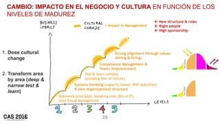 20
= impact in Management
CAMBIO: IMPACTO EN EL NEGOCIO Y CULTURA EN FUNCIÓN DE LOS
NIVELES DE MADUREZ
Systems thinking (c...